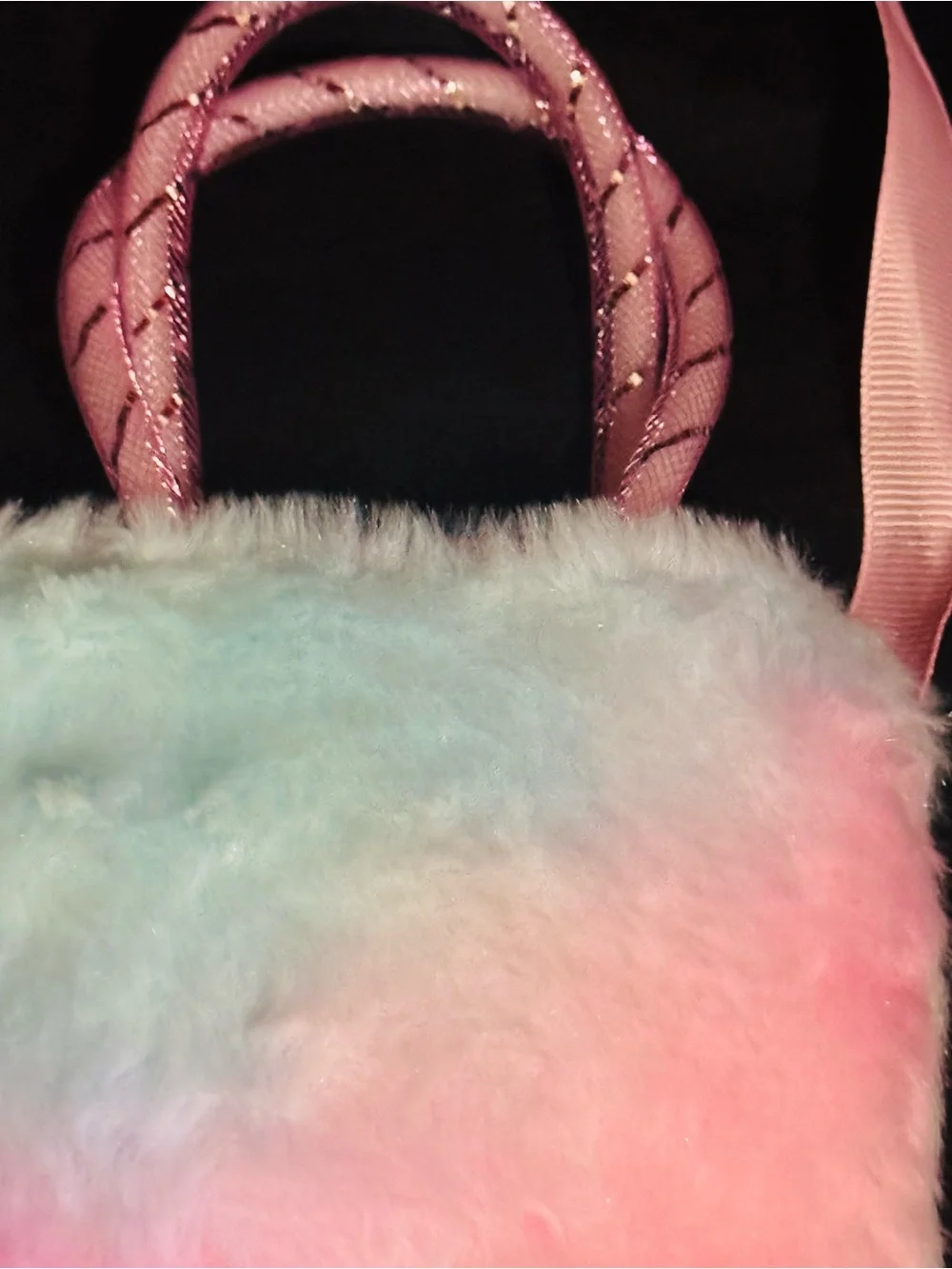 Hello Kitty- Sanrio- Mini Plush Rainbow lUnicorn Crossbody/Purse with Faux Fur